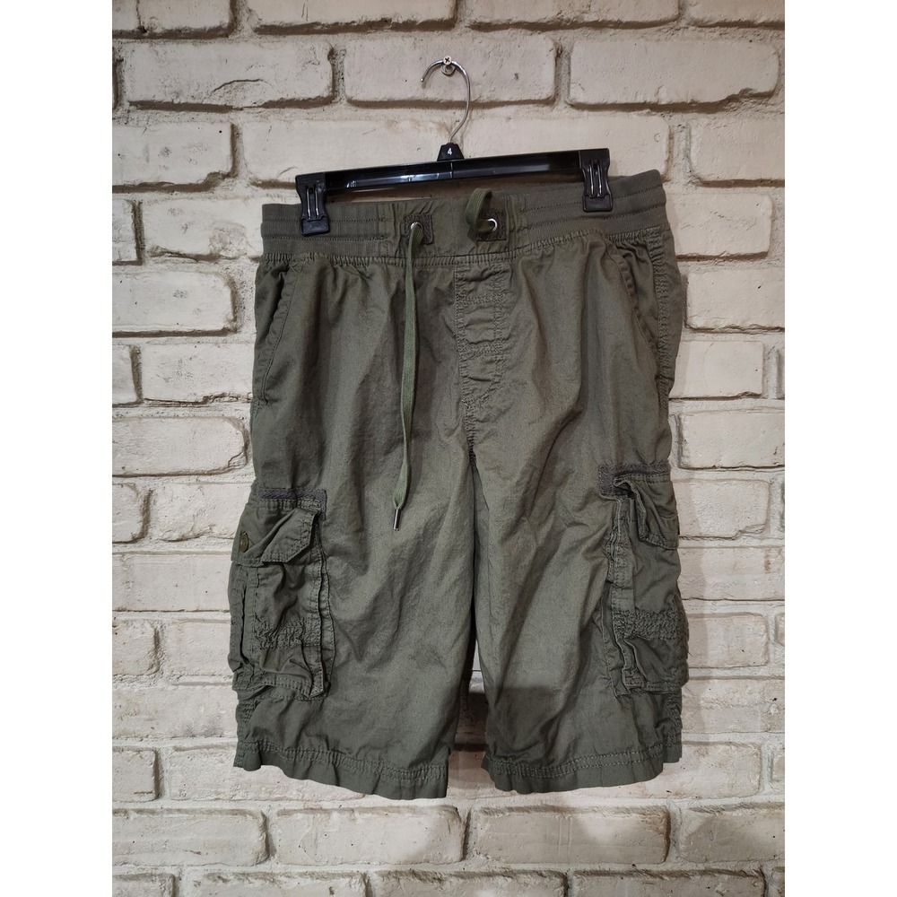 SD Essentials Mens Cargo Shorts Olive Green Elastic Waist Drawstring Utility M